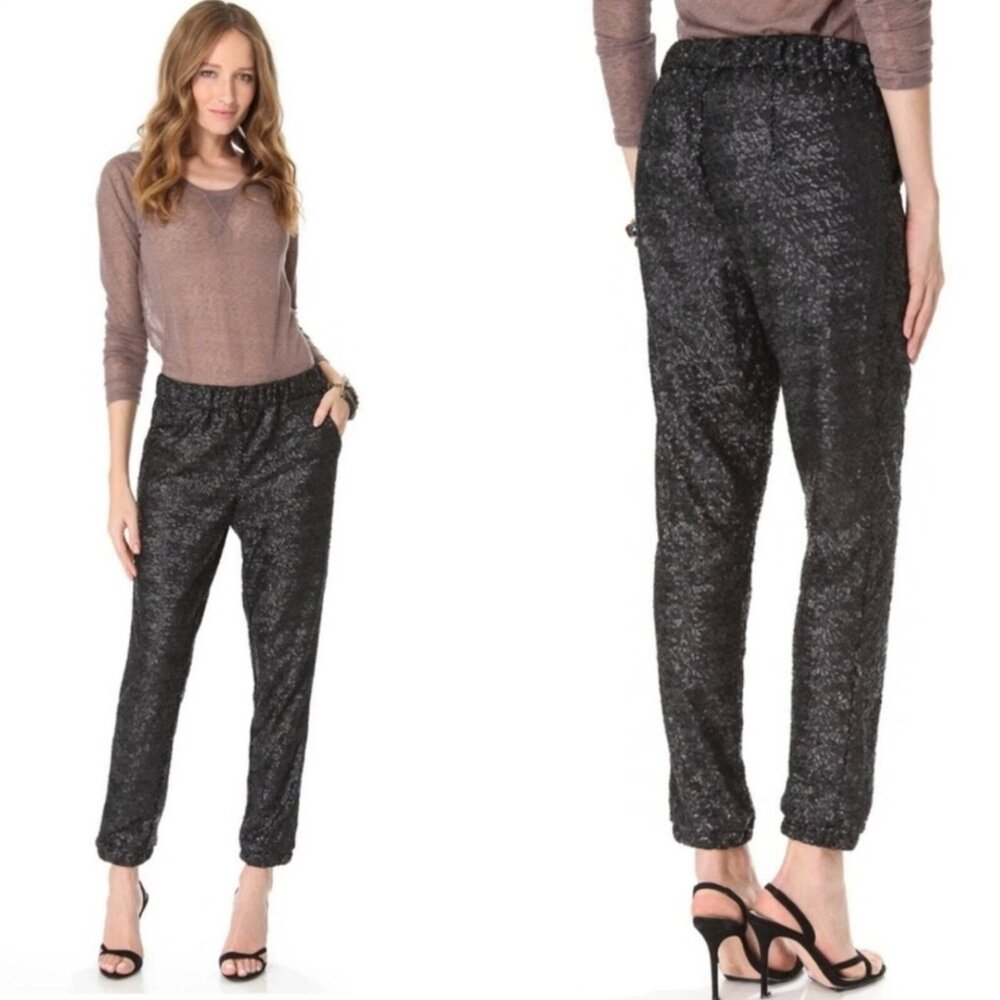 Free People Sequin Party Pant Black Joggers Size Medium